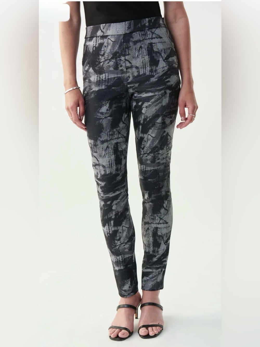 Joseph Ribkoff Black/Grey/White Graphic & Plaid Pants Style 221136 Size 10